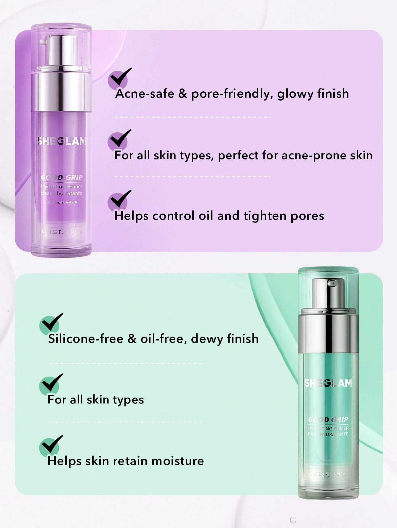 Good Grip Primer Hidratante de Blueberry + AHA -SHEGLAM